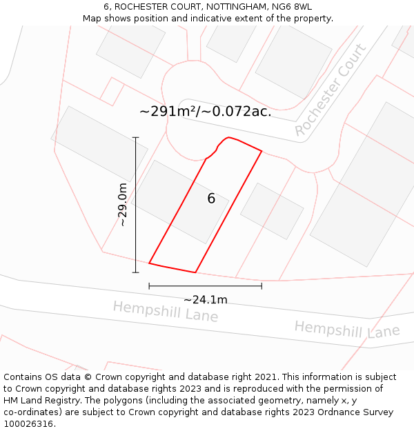 6, ROCHESTER COURT, NOTTINGHAM, NG6 8WL: Plot and title map