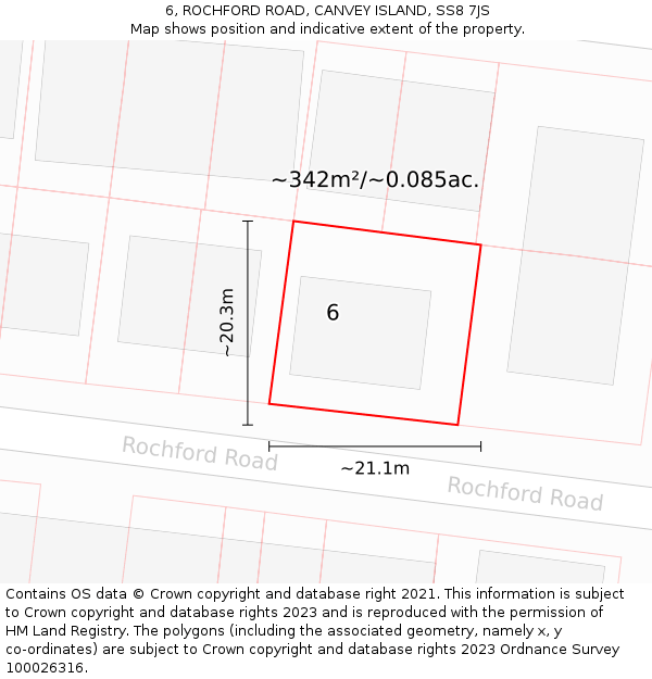 6, ROCHFORD ROAD, CANVEY ISLAND, SS8 7JS: Plot and title map