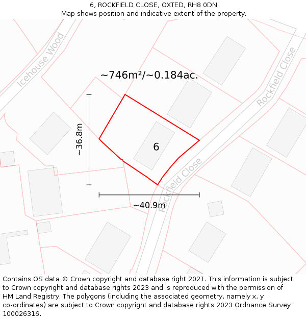 6, ROCKFIELD CLOSE, OXTED, RH8 0DN: Plot and title map