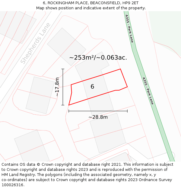 6, ROCKINGHAM PLACE, BEACONSFIELD, HP9 2ET: Plot and title map