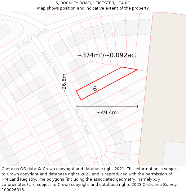 6, ROCKLEY ROAD, LEICESTER, LE4 0GJ: Plot and title map