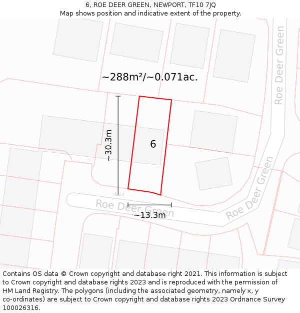 6, ROE DEER GREEN, NEWPORT, TF10 7JQ: Plot and title map