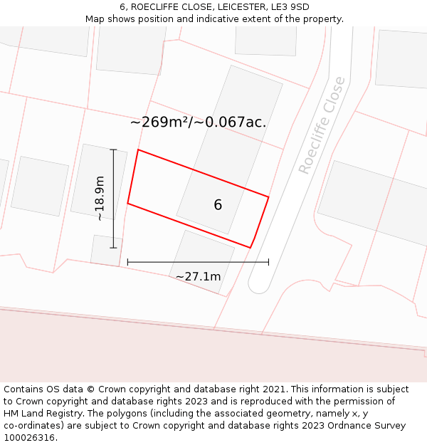 6, ROECLIFFE CLOSE, LEICESTER, LE3 9SD: Plot and title map
