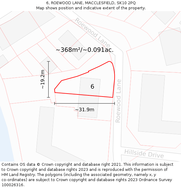 6, ROEWOOD LANE, MACCLESFIELD, SK10 2PQ: Plot and title map