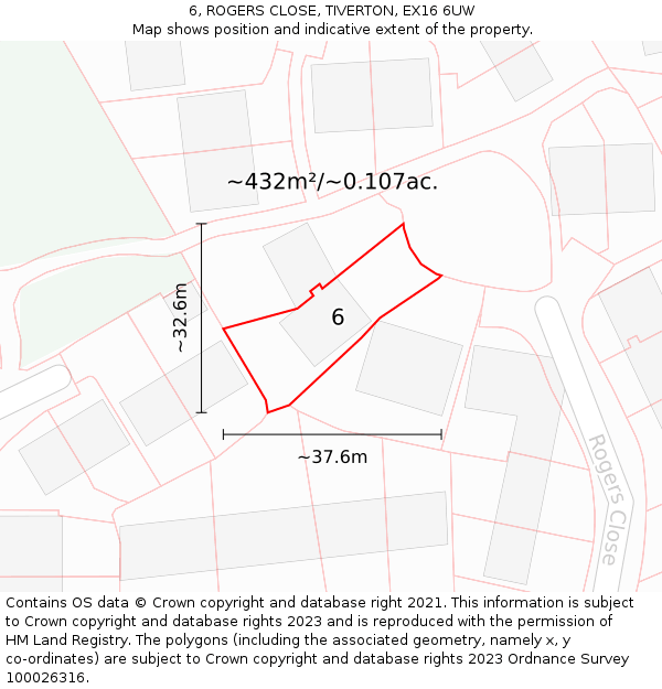 6, ROGERS CLOSE, TIVERTON, EX16 6UW: Plot and title map