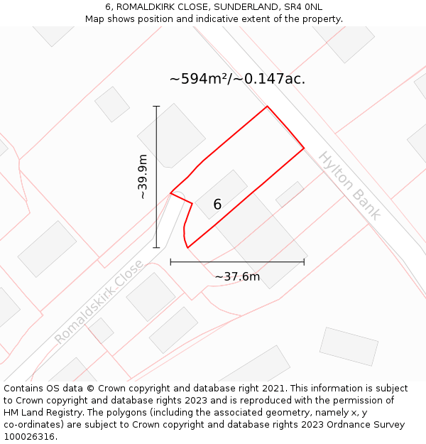 6, ROMALDKIRK CLOSE, SUNDERLAND, SR4 0NL: Plot and title map