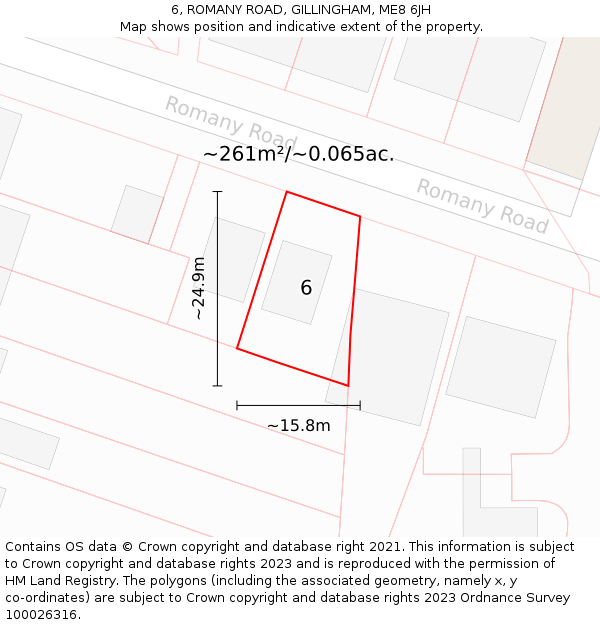 6, ROMANY ROAD, GILLINGHAM, ME8 6JH: Plot and title map