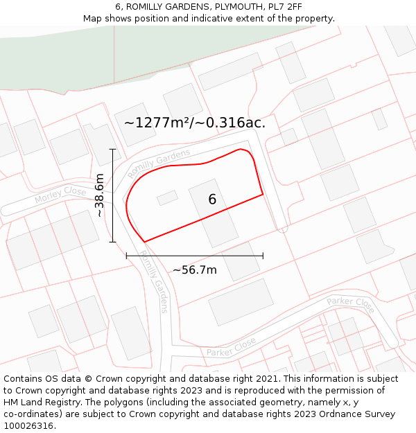 6, ROMILLY GARDENS, PLYMOUTH, PL7 2FF: Plot and title map