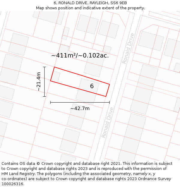 6, RONALD DRIVE, RAYLEIGH, SS6 9EB: Plot and title map