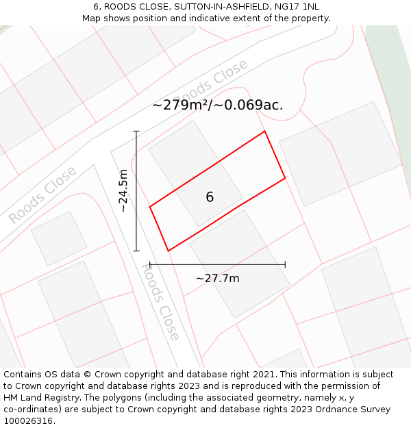 6, ROODS CLOSE, SUTTON-IN-ASHFIELD, NG17 1NL: Plot and title map