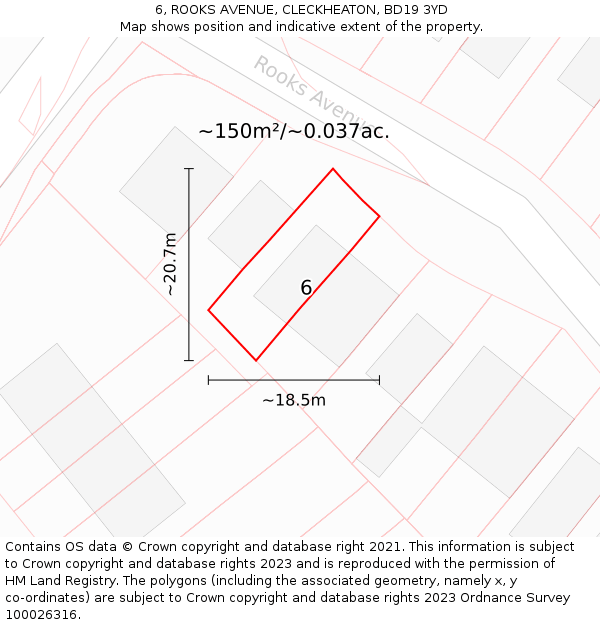 6, ROOKS AVENUE, CLECKHEATON, BD19 3YD: Plot and title map