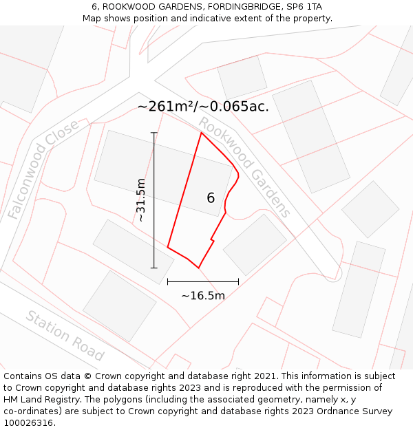 6, ROOKWOOD GARDENS, FORDINGBRIDGE, SP6 1TA: Plot and title map