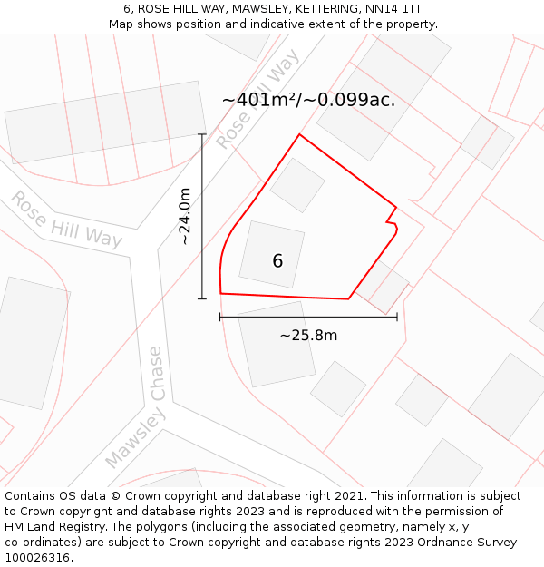 6, ROSE HILL WAY, MAWSLEY, KETTERING, NN14 1TT: Plot and title map