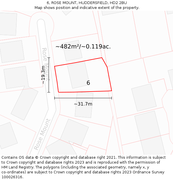 6, ROSE MOUNT, HUDDERSFIELD, HD2 2BU: Plot and title map