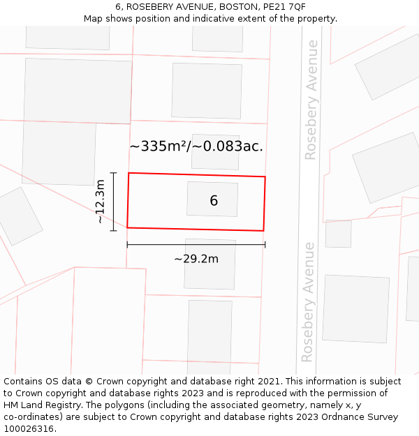 6, ROSEBERY AVENUE, BOSTON, PE21 7QF: Plot and title map