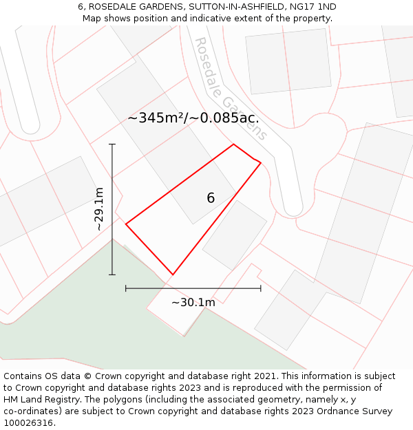 6, ROSEDALE GARDENS, SUTTON-IN-ASHFIELD, NG17 1ND: Plot and title map