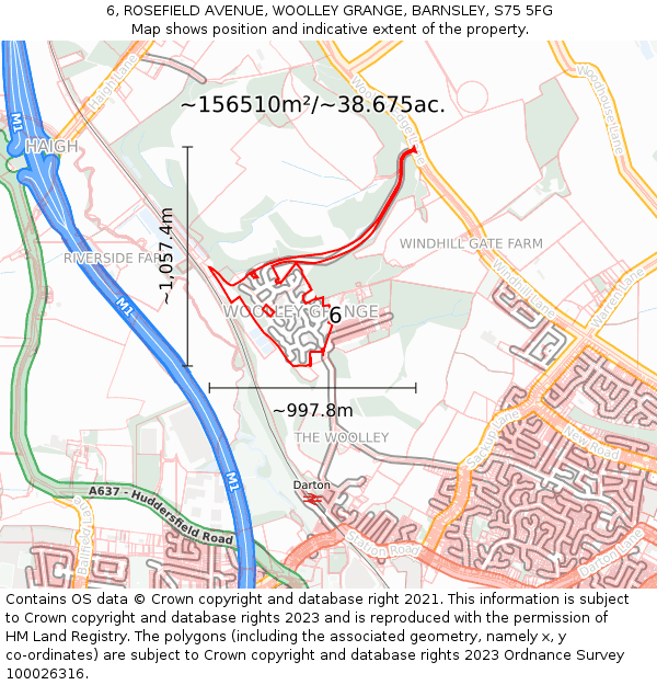 6, ROSEFIELD AVENUE, WOOLLEY GRANGE, BARNSLEY, S75 5FG: Plot and title map