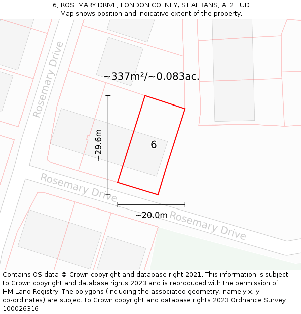 6, ROSEMARY DRIVE, LONDON COLNEY, ST ALBANS, AL2 1UD: Plot and title map