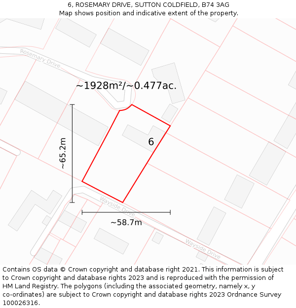 6, ROSEMARY DRIVE, SUTTON COLDFIELD, B74 3AG: Plot and title map