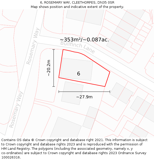 6, ROSEMARY WAY, CLEETHORPES, DN35 0SR: Plot and title map