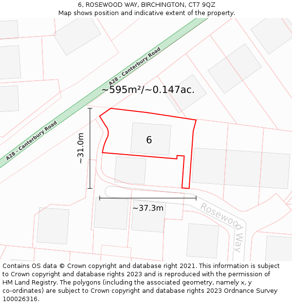 6, ROSEWOOD WAY, BIRCHINGTON, CT7 9QZ: Plot and title map