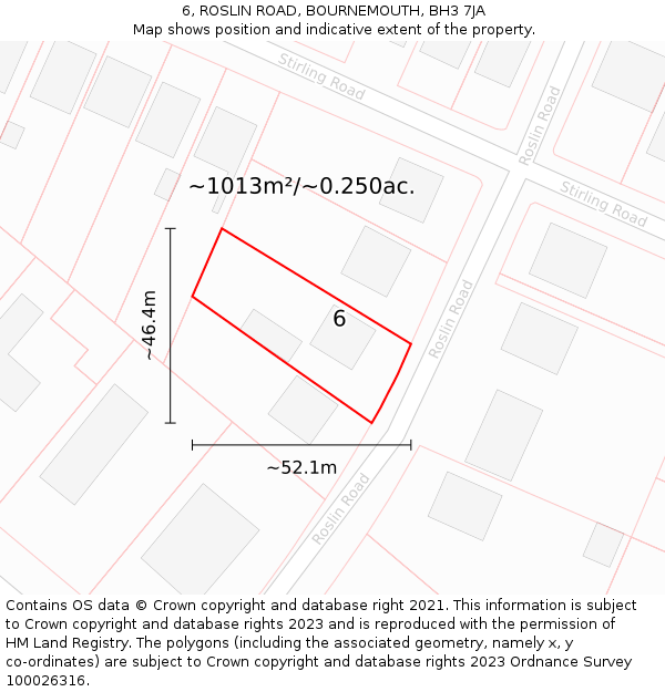 6, ROSLIN ROAD, BOURNEMOUTH, BH3 7JA: Plot and title map