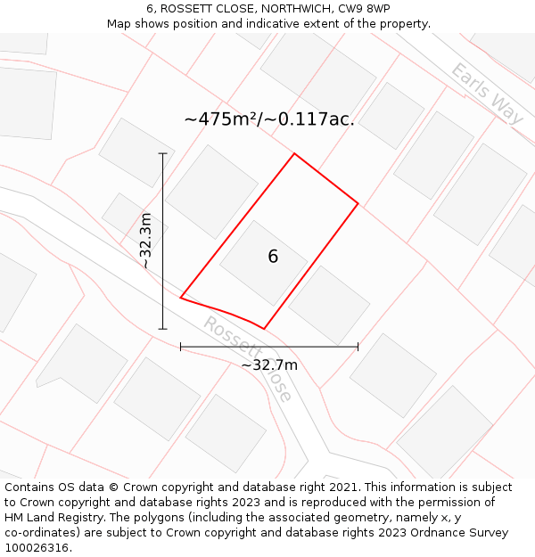 6, ROSSETT CLOSE, NORTHWICH, CW9 8WP: Plot and title map