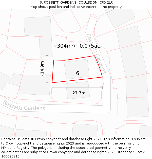 6, ROSSETTI GARDENS, COULSDON, CR5 2LR: Plot and title map