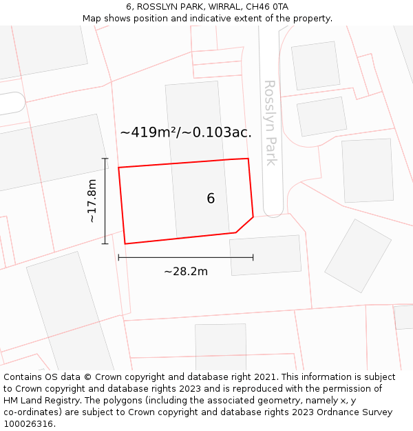 6, ROSSLYN PARK, WIRRAL, CH46 0TA: Plot and title map