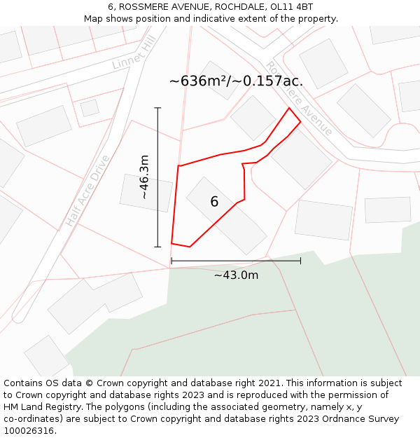 6, ROSSMERE AVENUE, ROCHDALE, OL11 4BT: Plot and title map