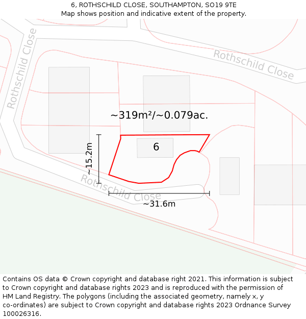 6, ROTHSCHILD CLOSE, SOUTHAMPTON, SO19 9TE: Plot and title map