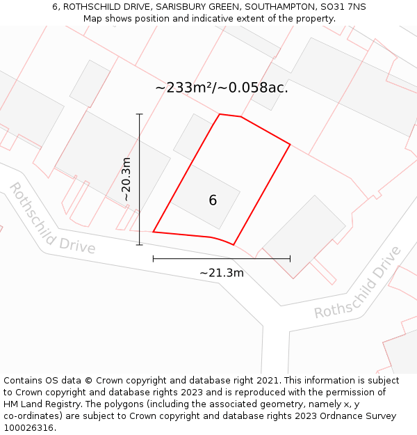 6, ROTHSCHILD DRIVE, SARISBURY GREEN, SOUTHAMPTON, SO31 7NS: Plot and title map