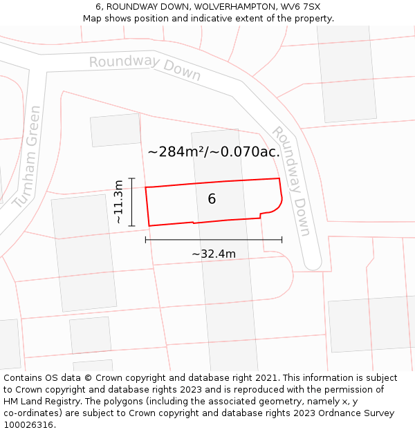 6, ROUNDWAY DOWN, WOLVERHAMPTON, WV6 7SX: Plot and title map