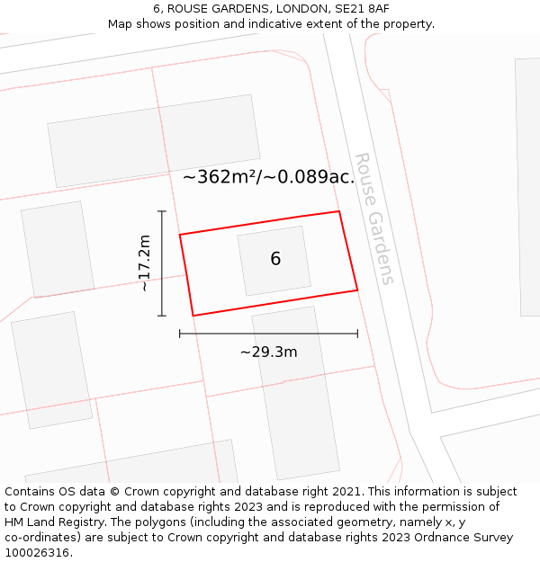 6, ROUSE GARDENS, LONDON, SE21 8AF: Plot and title map