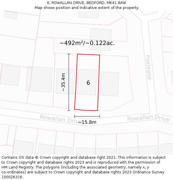 6, ROWALLAN DRIVE, BEDFORD, MK41 8AW: Plot and title map