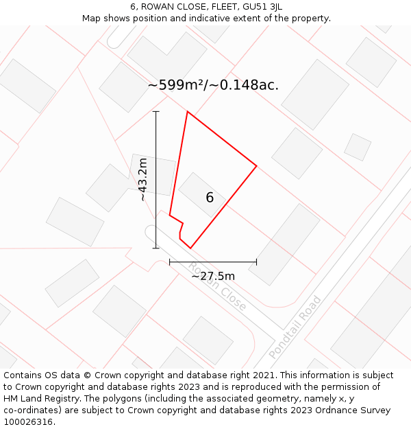 6, ROWAN CLOSE, FLEET, GU51 3JL: Plot and title map