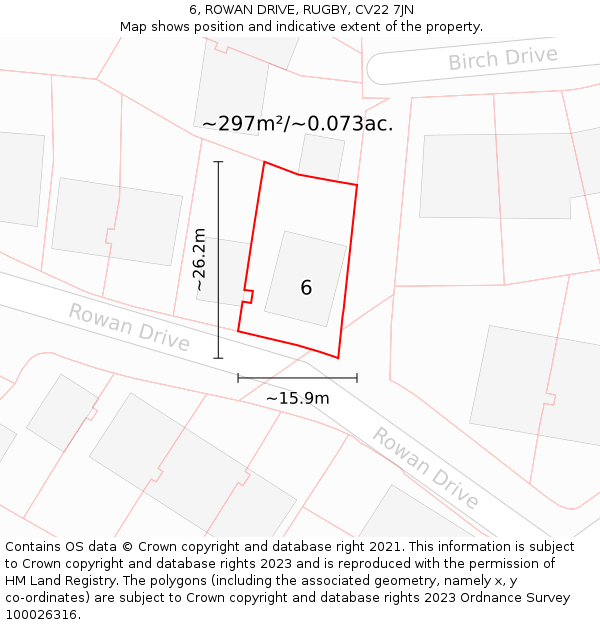 6, ROWAN DRIVE, RUGBY, CV22 7JN: Plot and title map