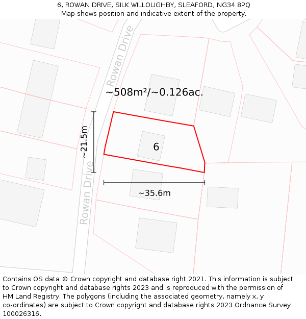 6, ROWAN DRIVE, SILK WILLOUGHBY, SLEAFORD, NG34 8PQ: Plot and title map