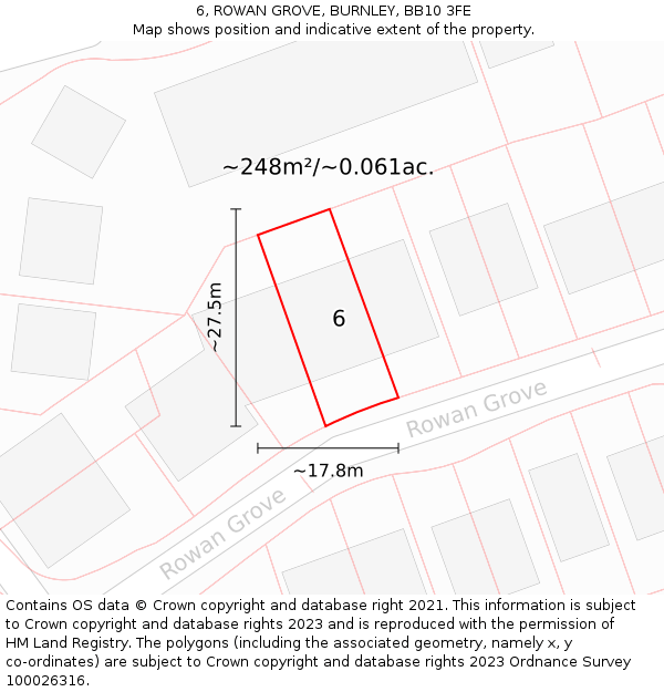 6, ROWAN GROVE, BURNLEY, BB10 3FE: Plot and title map