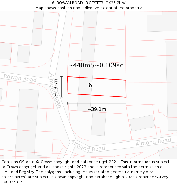 6, ROWAN ROAD, BICESTER, OX26 2HW: Plot and title map