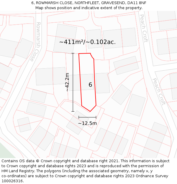 6, ROWMARSH CLOSE, NORTHFLEET, GRAVESEND, DA11 8NF: Plot and title map