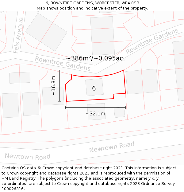 6, ROWNTREE GARDENS, WORCESTER, WR4 0SB: Plot and title map