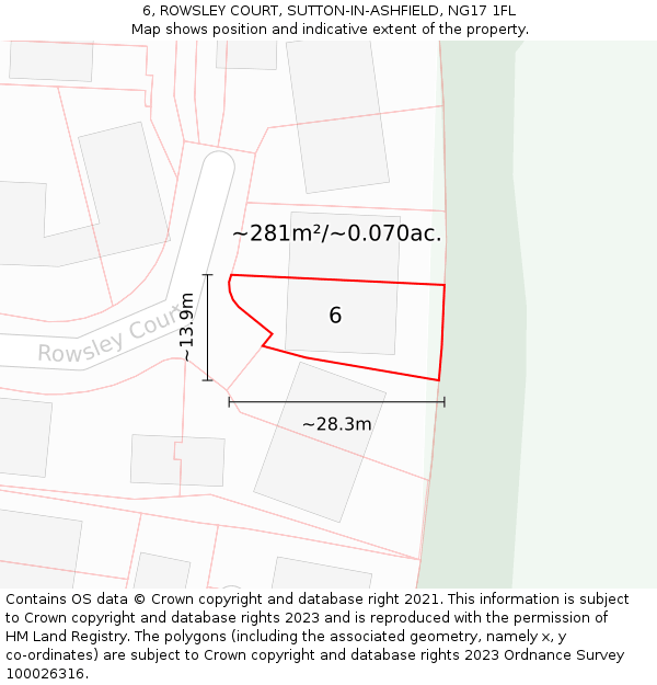 6, ROWSLEY COURT, SUTTON-IN-ASHFIELD, NG17 1FL: Plot and title map