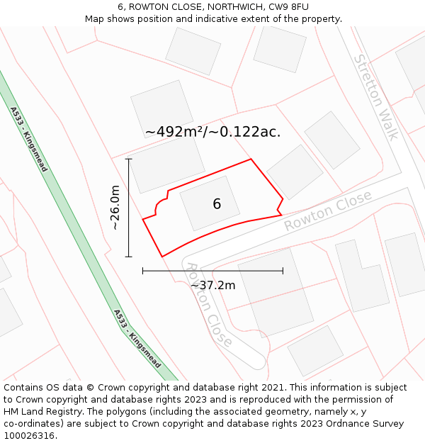 6, ROWTON CLOSE, NORTHWICH, CW9 8FU: Plot and title map