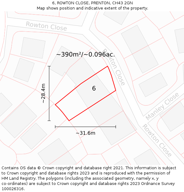 6, ROWTON CLOSE, PRENTON, CH43 2GN: Plot and title map