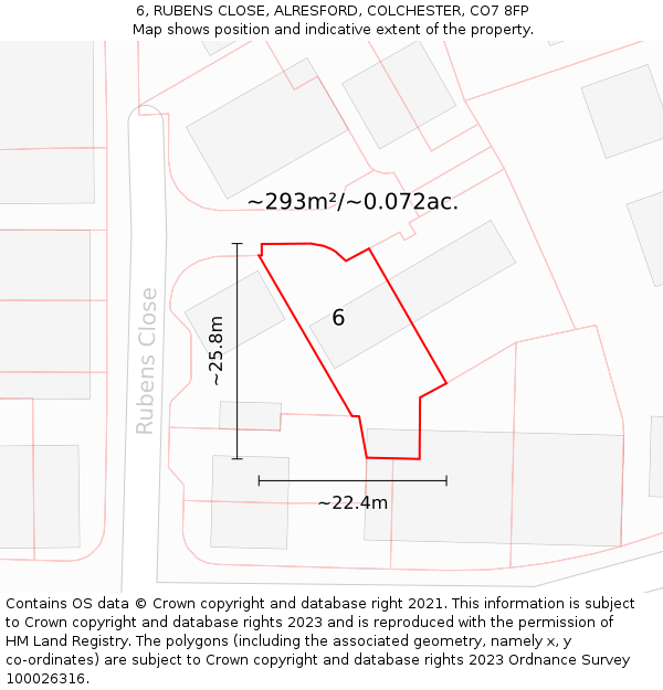 6, RUBENS CLOSE, ALRESFORD, COLCHESTER, CO7 8FP: Plot and title map