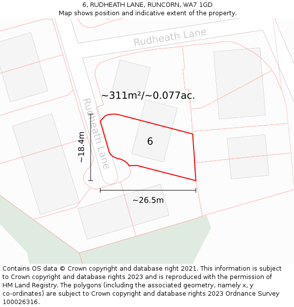 6, RUDHEATH LANE, RUNCORN, WA7 1GD: Plot and title map