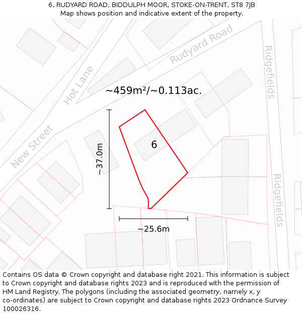 6, RUDYARD ROAD, BIDDULPH MOOR, STOKE-ON-TRENT, ST8 7JB: Plot and title map