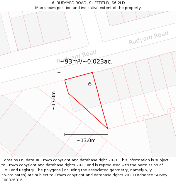 6, RUDYARD ROAD, SHEFFIELD, S6 2LD: Plot and title map