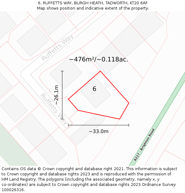 6, RUFFETTS WAY, BURGH HEATH, TADWORTH, KT20 6AF: Plot and title map